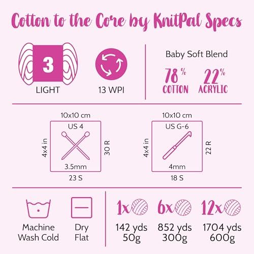 Cotton to The Core #3 DK Cotton Yarn, 6-Pack (852Yds/300G), Cherry red