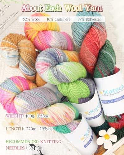 Katech 6 Pack Wool Yarn for Crocheting-Sock Yarn for Knitting