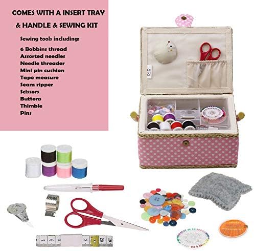 Medium Sewing Basket with Accessories, Wooden Sewing Box Organizer Box