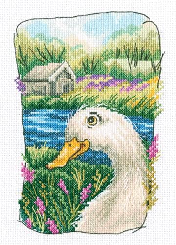 Wizardi Pond Duck & Country Cottage RTO Counted Cross Stitch Kit