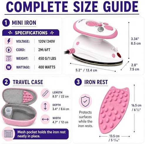 The Quilted Bear Premium Mini Steam Iron for Quilting and Travel, Pink