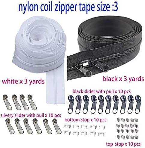 cpqakb Bulk Zippers Tape #3 Nylon Zipper by The Yard with Slider