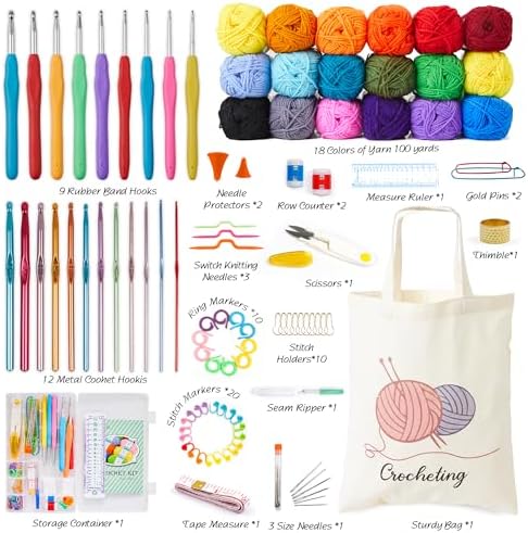 INSCRAFT Crochet Kit, 18 Large Acrylic Yarn Skeins, 1800 Yards