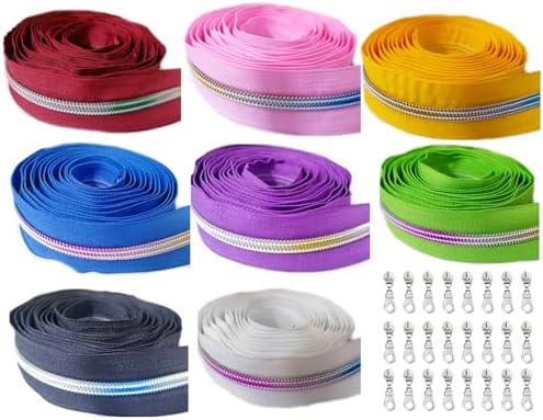 #5 Zippers for Sewing,Rainbow Teeth Nylon Zipper by The Yard,24 Yards