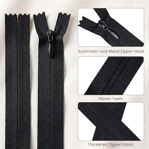 BAKZARY Invisible Zippers for Sewing Black 22 Inch 3PCS, Black Nylon