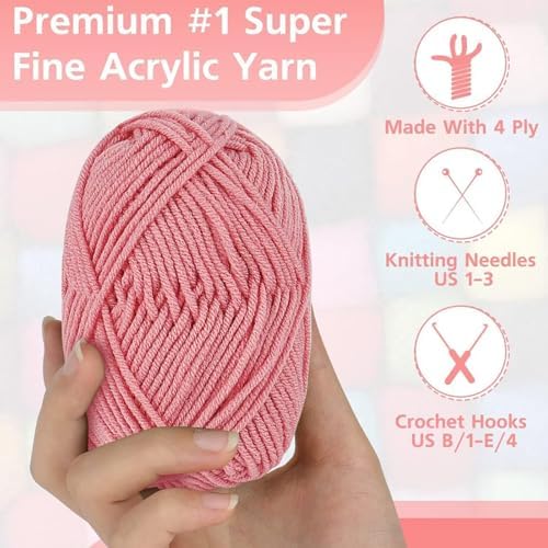 Acrylic Crochet & Knitting Yarn Kit for Beginners,Machine-Washable,8