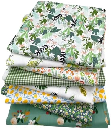 8Pcs 20 x 20 Inch Green Cotton Quilting Fabric Bundle