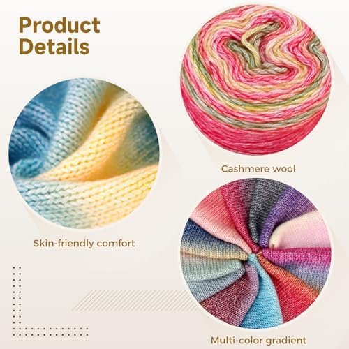 5 Rolls Ombre Variegated Yarn Cakes, Soft Wool Blend for Knitting