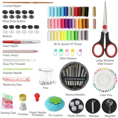 PIRUZHAO Sewing Kit for Adults, 183PCS Needle Thread Sewing Supplies