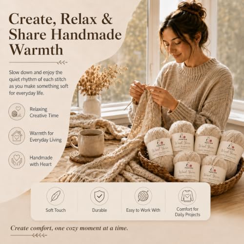Aeelike Wool Blend Yarn for Knitting & Crochet, #4 Medium Weight