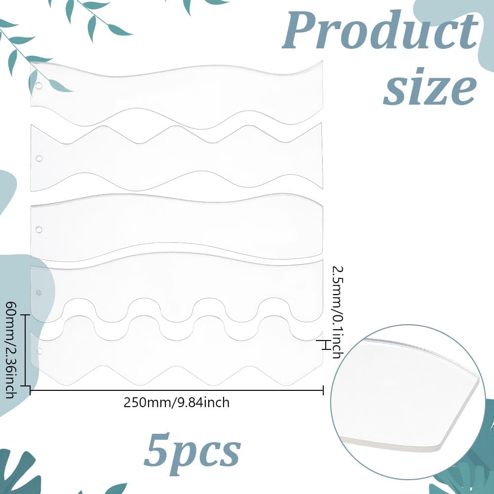 5Styles Acrylic Quilting Templates, 5pcs Clear DIY Patchwork Sewing