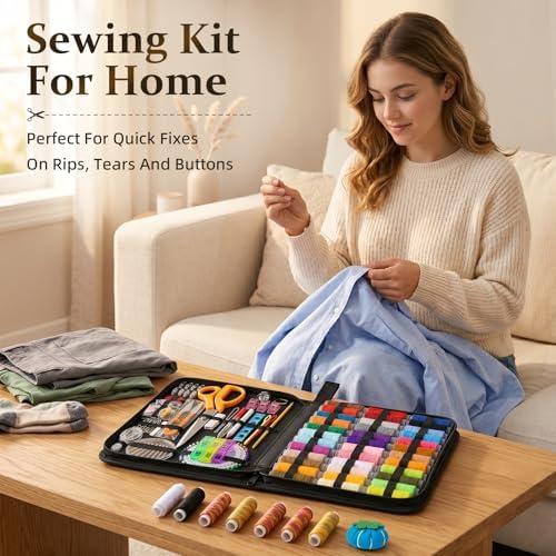 JJRING 205 PCS Sewing Kit for Adults with Portable Handbag, Black