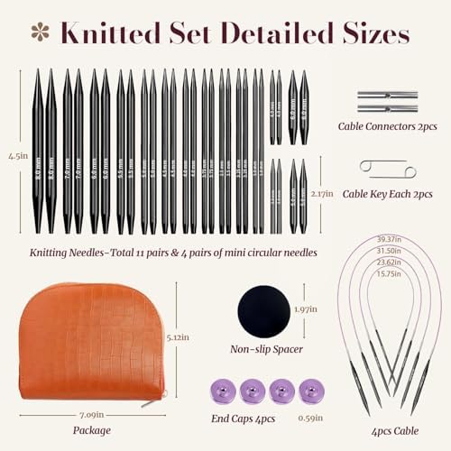 Yarniss 15 Pairs Interchangeable Circular Knitting Needles, Case