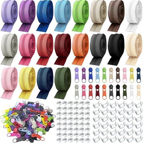 #5 Nylon Coil Zipper Tape for Sewing 60 Yards 20Pcs Sewing Zippers