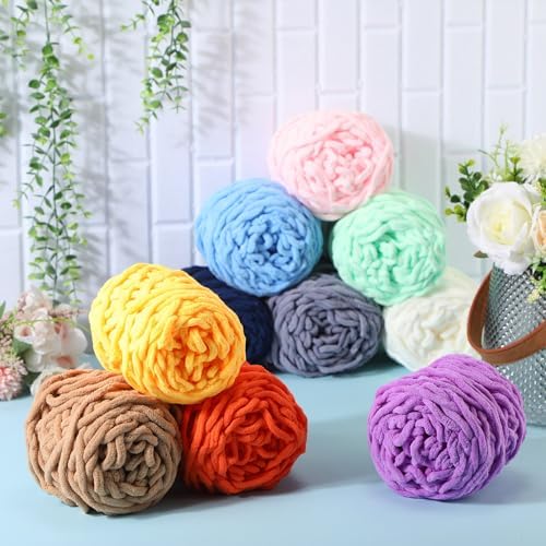 Timgle 20 Skeins Chunky Chenille Yarn for Crocheting, Classic Color