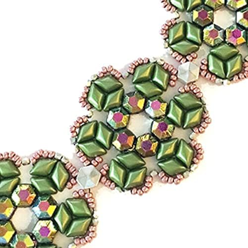Czech Glass GemDuo Beads, 2-Hole Diamond Shaped Beads 5x8mm, 10 Grams