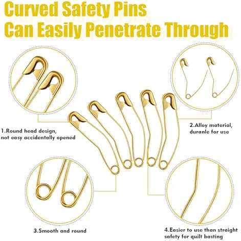 Cindeer 200 Count Curved Safety Pins Size 3, 2" / 50mm Quilting