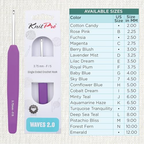 KnitPro Waves 2.0 Single-Ended Crochet Hooks | US Size F (3.75mm)