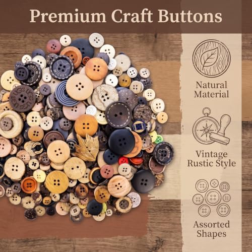 600 Pcs Wooden Buttons Assorted Sizes Mixed Colors Coconut Shell for