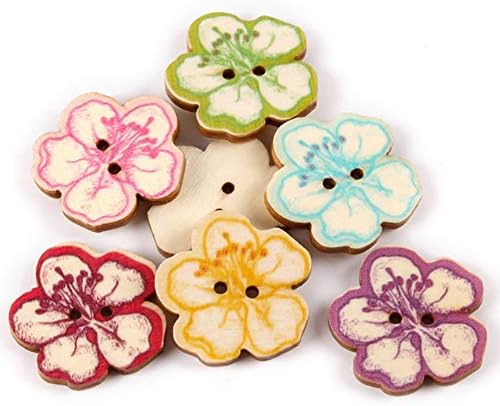 AKOAK 50 Pcs Natural Wood Decorative Button 2-Hole Retro Cute Little