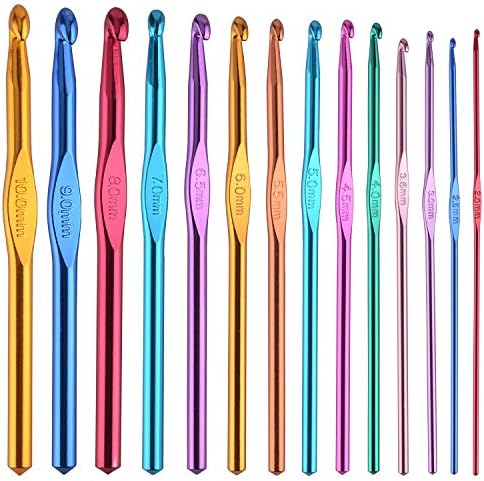 BCMRUN Aluminum Crochet Hook Set, 14 Pieces, 2-10mm