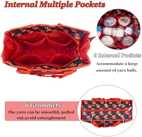 Knitting Bags and Totes Organizers Large Yarn Bags(Red Rose)