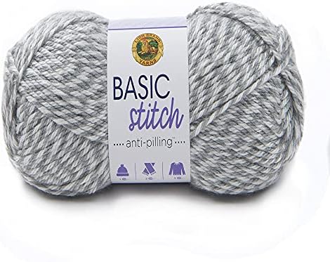 (1 Skein) Lion Brand Yarn Basic Stitch Anti Pilling Yarn, Grey/White