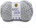 (1 Skein) Lion Brand Yarn Basic Stitch Anti Pilling Yarn, Grey/White