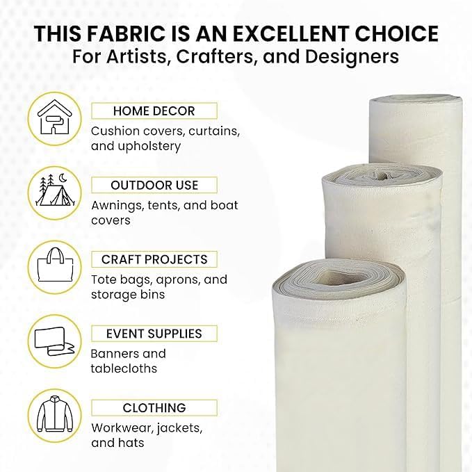 FabricLA Canvas Fabric 10oz Cotton Duck Cloth 62" Wide Natural Heavy