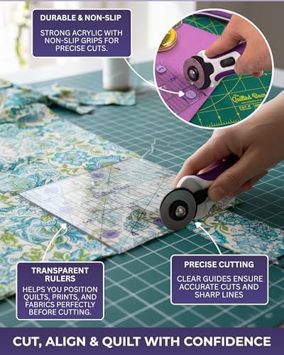 The Quilted Bear Square Quilting Ruler, Transparent Acrylic, 6.5" x