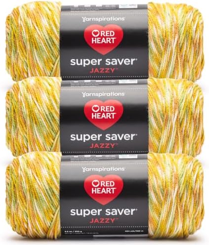 Red Heart Super Saver Jazzy Self-Striping Yarn, 3-Pack, Citrus Combo