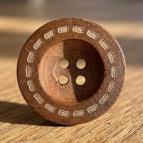MTCELL 50 Pcs Brown Classic Wooden Buttons, 1-Inch (25mm), 4 Holes