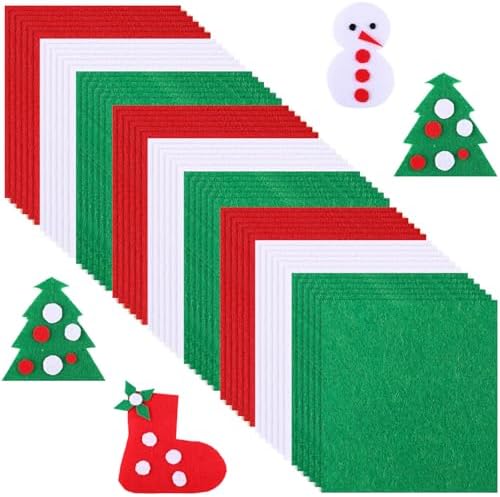 Tatuo 96 Pcs Christmas Felt Fabric Sheets 4 x 4‘’ Stiff Craft Felt,3