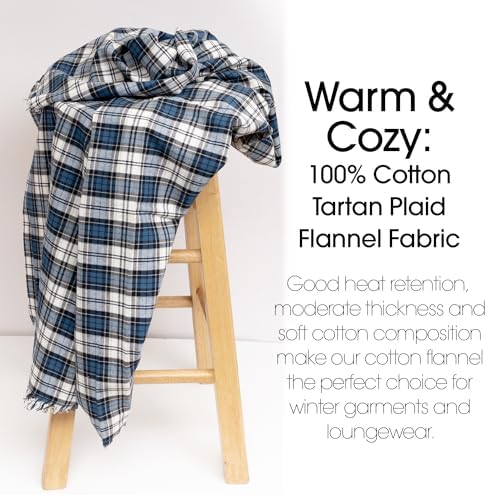 Pico Textiles 1 Yard Bolt Blue & White Tartan Plaid Flannel Fabric