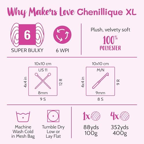 Chenillique XL Super Bulky Chenille Yarn, 4-Pack (352Yds/400G), Peach