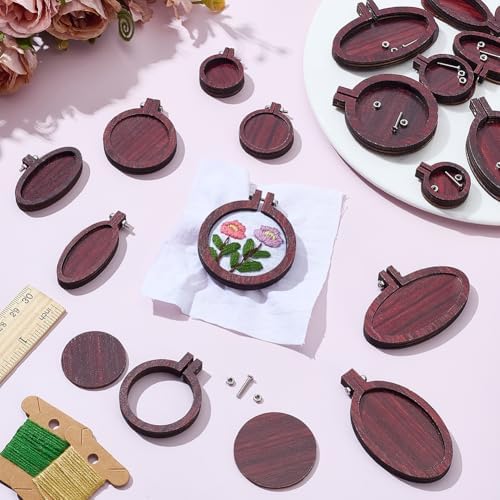 INFUNLY 16pcs Mini Wood Embroidery Hoops 4 Sizes Wooden Round Cross