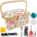 NROZIET Sewing Basket for Sewing Supplies, Wooden Sewing Kit Storage