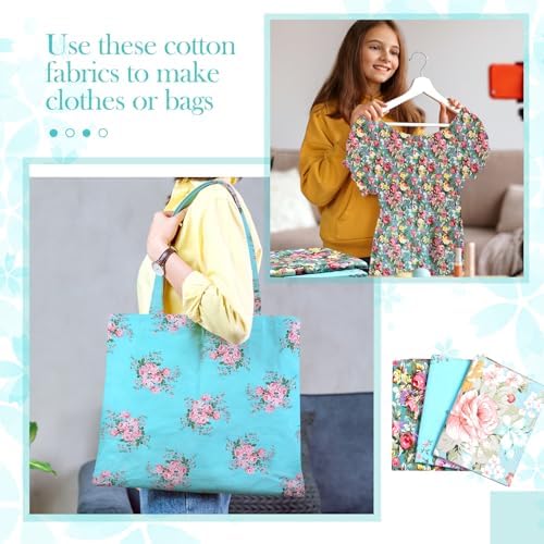 Boao 3 Pcs Cottage Floral Cotton Fabric Rose Print 36 x 62 Inch
