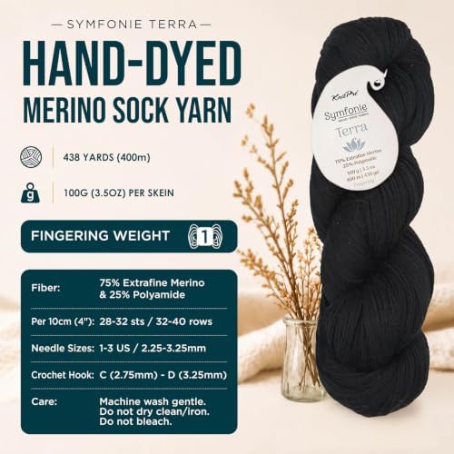 KnitPro Symfonie Fingering Weight Merino Wool Yarn 100g, Jet Black