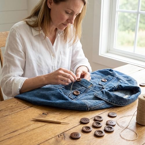 MTCELL 50 Pcs Brown Classic Wooden Buttons, 1-Inch (25mm), 4 Holes