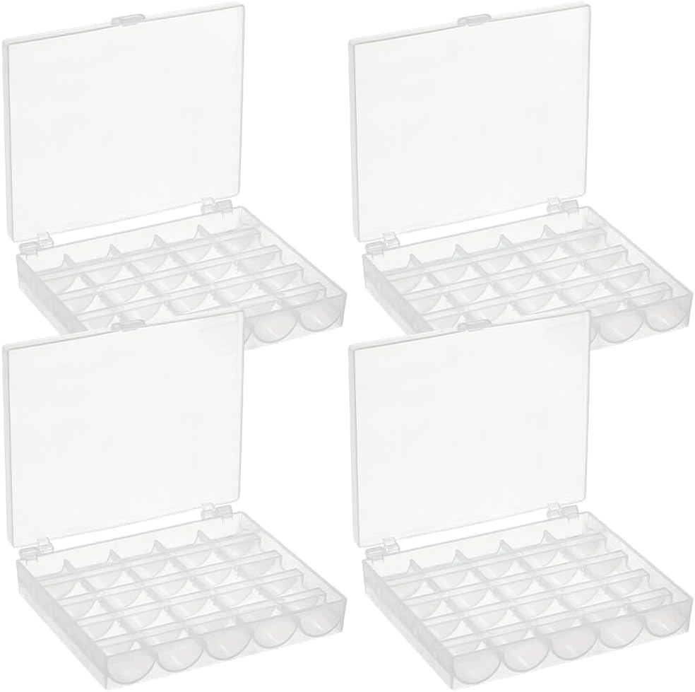 4Pcs 25 Grids Clear Bobbin Storage Empty Box Spools Plastic Case