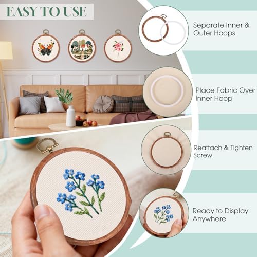10 Pcs 4 Inch Mini Embroidery Hoops, Imitated Wood Round Frame Set for