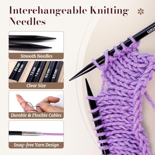 Yarniss 15 Pairs Interchangeable Circular Knitting Needles, Case