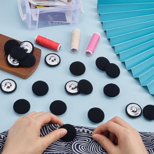 GORGECRAFT 1 Box 20Pcs Black Felt Buttons 1.28"(32mm) Round Fabric