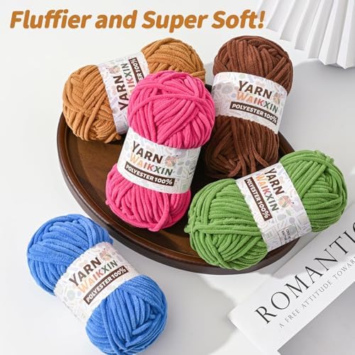 12 Pack Fluffy Chunky Chenille Yarn for Crocheting, Baby Yarn for