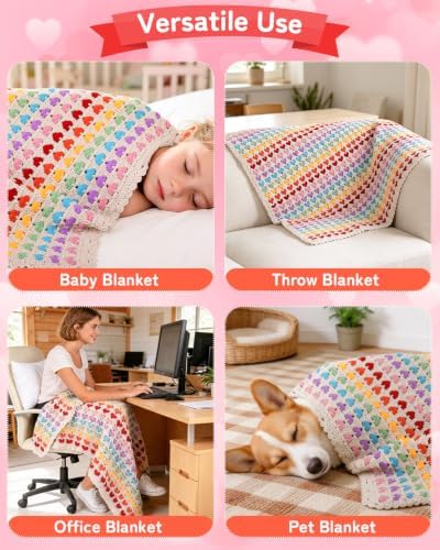 Arborthread Blanket Crochet Kit for Beginners, Crochet Heart Blanket