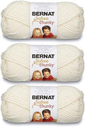 Bernat Softee Chunky Yarn for Crocheting Soft, Natural, 3-Pack