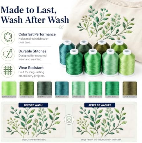 Simthread 8 Shades 550Yds Each 40WT Polyester Embroidery Thread Green