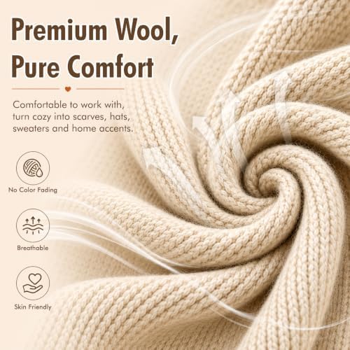 Aeelike Wool Blend Yarn for Knitting & Crochet, #4 Medium Weight