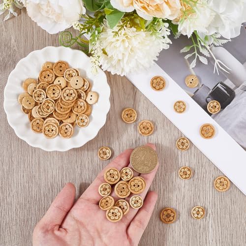 GORGECRAFT 100Pcs 2 Styles Brown Flower Buttons Natural Wood Coconut